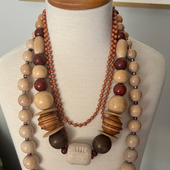 Vintage BOHO Wooden Bead Necklace Set - Picture 1 of 6